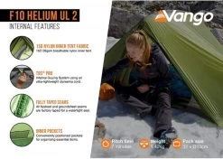 Vango F10 Helium UL 2 Ultralichte Trekking Tunneltent - 1/2 Persoons - Groen 14 Vango F10 Helium UL 2 Ultralichte Trekking Tunneltent - 1/2 Persoons - Groen -Speciaalzaak Voor Kampeerartikelen 1900 1783 f10 helium ul 2 5